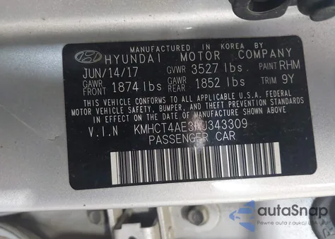 2017 Hyundai Accent Value Edition z USA, uszkodzony, nr VIN KMHCT4AE3HU343309